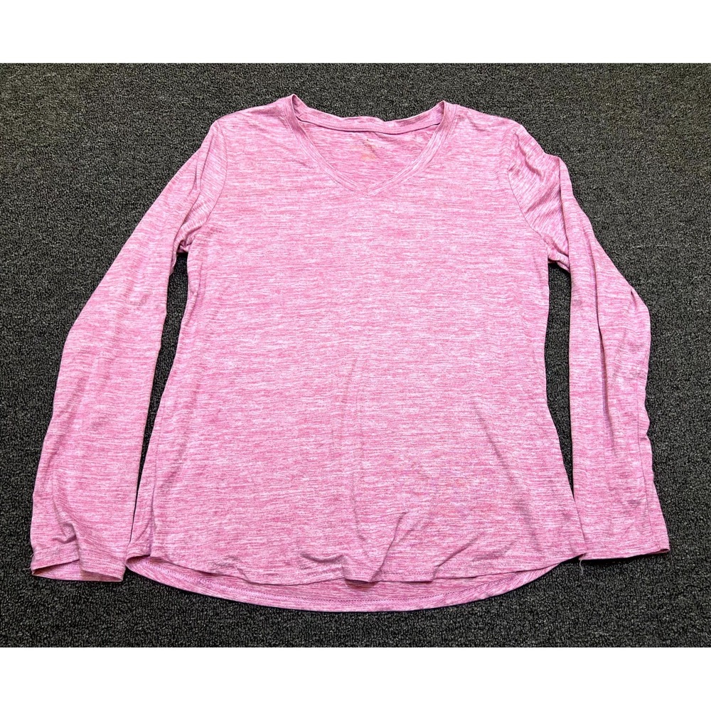 Danskin Top Womens XL Heather Pink Stretch Athletic Workout V Neck Long Sleeve